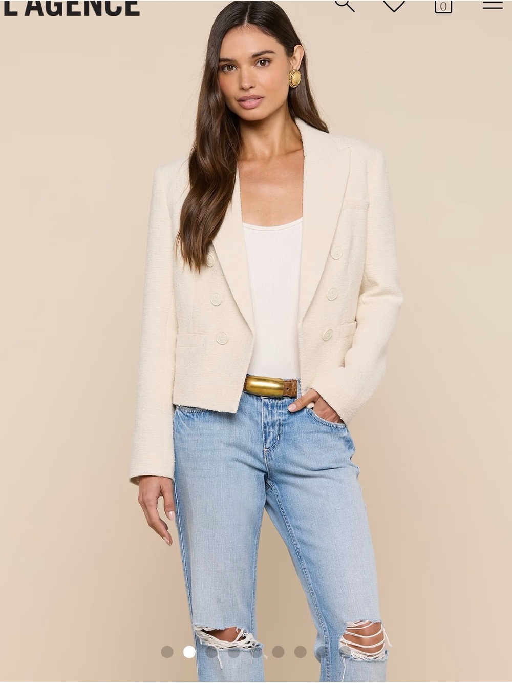 L'AGENCE Brooke Double Breasted Crop Blazer in Ecru